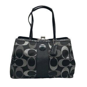 Coach Black Signature C  Jacquard Canvas Carryall Kisslock Bag F20427